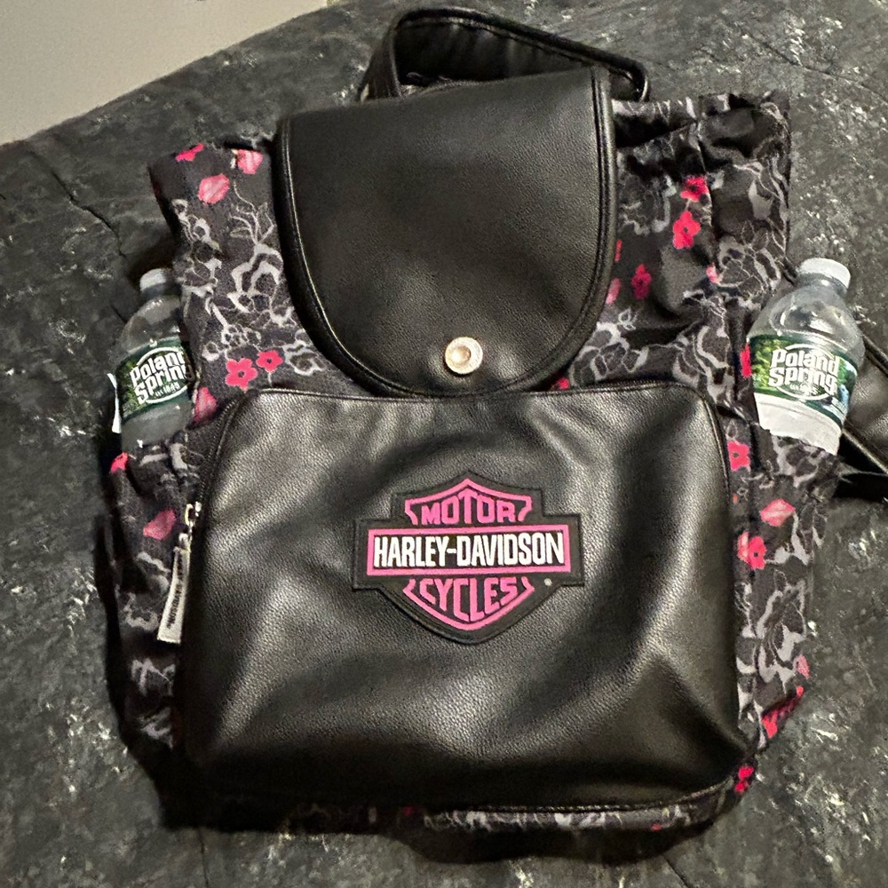 Harley-Davidson Black and Pink Floral Backpack